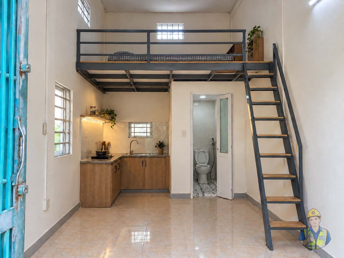 Gác lửng hoàn thiện nhà trọ Anh Khôi